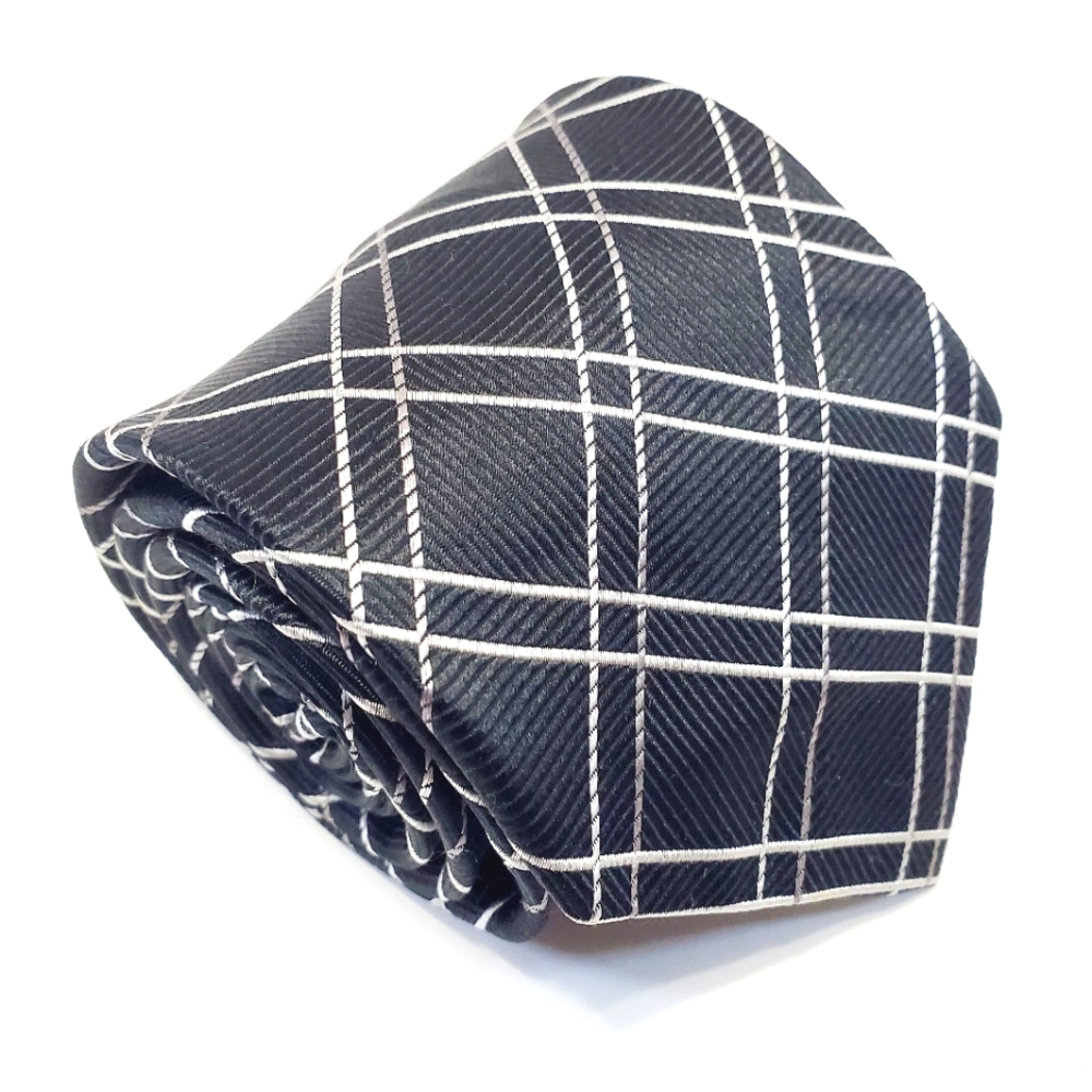 Peacock Necktie Black Check Pattern Men's Silk Neck Tie Jacquard Fabric